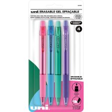 uni-ball Erasable Gel Retractable Pens, 0.7mm, Assorted Fashion Colours, 4/pkg