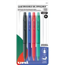 uni-ball Erasable Gel Retractable Pens, 0.7mm, Assorted Colours, 4/pkg