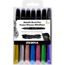 Zebra Zensations Metallic Brush Pens, Assorted Colours, 7/pkg