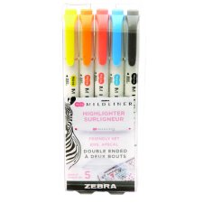 Zebra Mildliner Double Ended Highlighters, Assorted Friendly Colours, 5/pkg