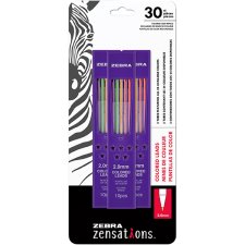 Zebra Zensations Mechanical Coloured Pencil Lead Refills, Assorted Colours, 30/pkg