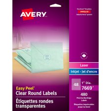 Avery® Easy Peel® Clear Labels, 1" Round, 480/pkg