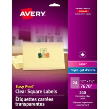 Avery® Easy Peel® Clear Labels, 1-1/2" x 1-1/2" Square, 240/pkg