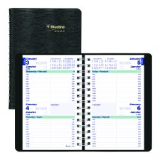 Blueline® Essential Two Days Diary, 8" x 5", Bilingual, Black