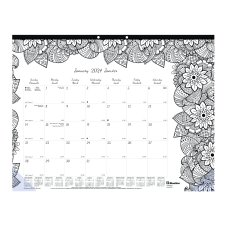 Blueline® DoodlePlan™ Colouring Monthly Desk Pad, 22" x 17", Botanica Design