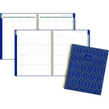 Cambridge® Weekly/Monthly Planners, 11" x 9", Bilingual, Blue and Gold