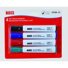 Basics Dry Erase Whiteboard Markers, Assorted, 4/pkg