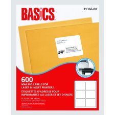 Basics Mailing Labels, 4" x 3-1/3", 600 labels