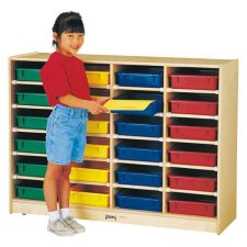 Jonti-Craft 24 Paper-Tray Mobile Storage with Plywood Back, Coloured Paper-Trays 