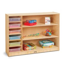 Jonti-Craft Adjustable Combo Mobile Straight-Shelf with Clear Paper Trays