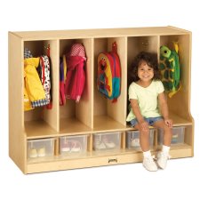 Jonti-Craft Toddler 5 Section Coat Locker with Step with Clear Cubbie-Trays 