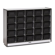 Rainbow Accents 25 Cubbie-Tray Mobile Storage with Trays, Black