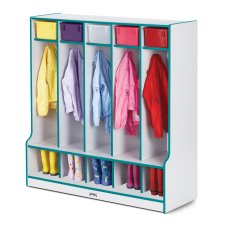 Rainbow Accents 5 Section Coat Locker with Step, Teal