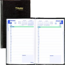 Blueline Traditional Daily Planner, Hard Cover, 8" x 5", Black