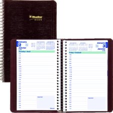 Blueline Essential Daily Diary, Soft Cover, 8" x 5", Burgundy, Bilingual