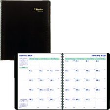 Blueline Essential Monthly Diary, 11" x 9-1/16", Black, Bilingual