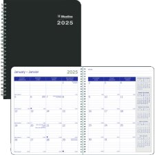 Blueline DuraGlobe Monthly Planner, 8-7/8" x 7-1/8", Black, Bilingual