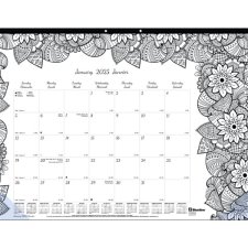 Blueline DoodlePlan Colouring Monthly Desk Pad, 22" x 17", Botanica, Bilingual