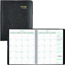 Brownline EcoLogix Monthly Planner, 11" x 8-1/2", Black
