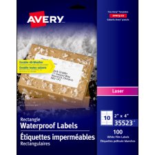 Avery Waterproof Labels, 2" x 4", Laser, 100/pkg