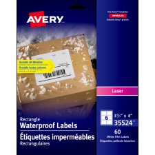 Avery® Waterproof Labels, 3-1/3" x 4",  Laser, 60/pkg