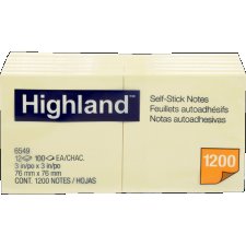 3M Highland Note Message Pads, 3" x 3", Yellow, 12 pads/pkg