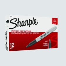 Sharpie® Permanent Markers, Fine Tip, Black, 12/box