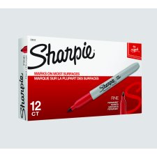 Sharpie® Permanent Markers, Fine Tip, Red, 12/box