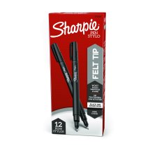 Sharpie® Pens, Fine Tip, Black, 12/box