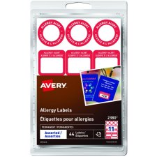 Avery® Write-on Allergy Labels Assorted Sizes Bilingual White/Red 44/pkg