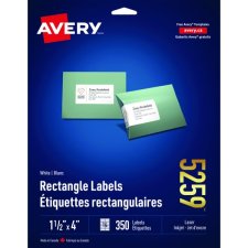 Avery Rectangle Labels, 1-1/2" x 4", Laser and Inkjet, White, 350/pkg