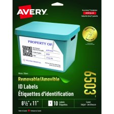 Avery® Removable I.D. Labels, 8-1/2" x 11", White, 10/pkg