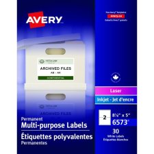 Avery Permanent I.D. Labels, 8-1/8" x 5", White, 30/pkg