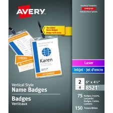 Avery® Premium Name Badges 4-1/4" x 6" White 75/box