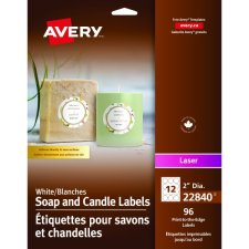 Avery® Print-to-the-Edge Soap and Candle Labels, 2" dia, White, 96/pkg