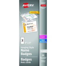 Avery® Name Badge Kits, Hanging Cord Style, 4"x 3", 24/pkg