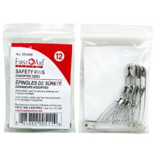First Aid Central® Safety Pins, Assorted Sizes, 12/pkg