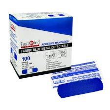 First Aid Central® Blue Metal Detectable Adhesive Bandages, 1" x 3", 100/box