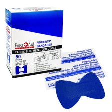 First Aid Central® Blue Metal Detectable Adhesive Bandages, Fingertip, 50/bx
