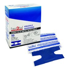 First Aid Central® Blue Metal Detectable Adhesive Bandages, Knuckle, 50/bx
