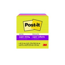 Post-it® Super Sticky Lined Notes, 4" x 4", Summer Joy Collection, 4/pkg
