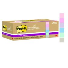 Post-it® 100% Recycled Paper Super Sticky Notes, 3" x 3", Assorted Wanderlust Colours, 12 pads/pkg