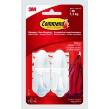 Command Designer Adhesive Hooks, Medium, White, 2/pkg