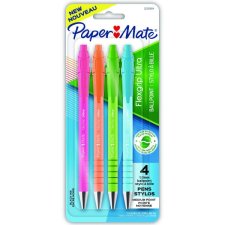 Paper Mate&reg; FlexGrip Ultra&reg; Retractable Ball Point Pen, Medium, Assorted Colours, 4/pkg