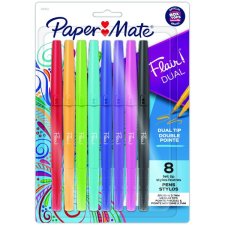 Paper Mate® Flair® Dual Tip Markers, Assorted Colours, 8/pkg