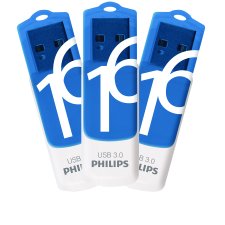 Philips Vivid USB 3.0 Flash Drive, 16GB, White/Blue, 3/pkg