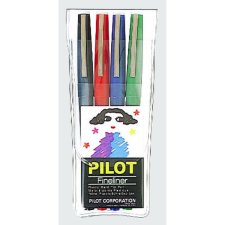 Pilot® Fineliner Markers, Fine Tip, Assorted Colours, 4/pkg