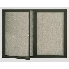 Quartet® Enclosed Fabric Bulletin Board, 2 Door, 48" x 36", Graphite/Grey
