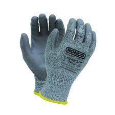 RONCO PrimaCut Earth Polyurethane Coated Cut Resistant Gloves, Large, Grey/Grey, 6 pairs/pkg