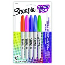 Sharpie® Glam Pop Permanent Markers, Fine tip, Assorted Colours, 5/pkg
